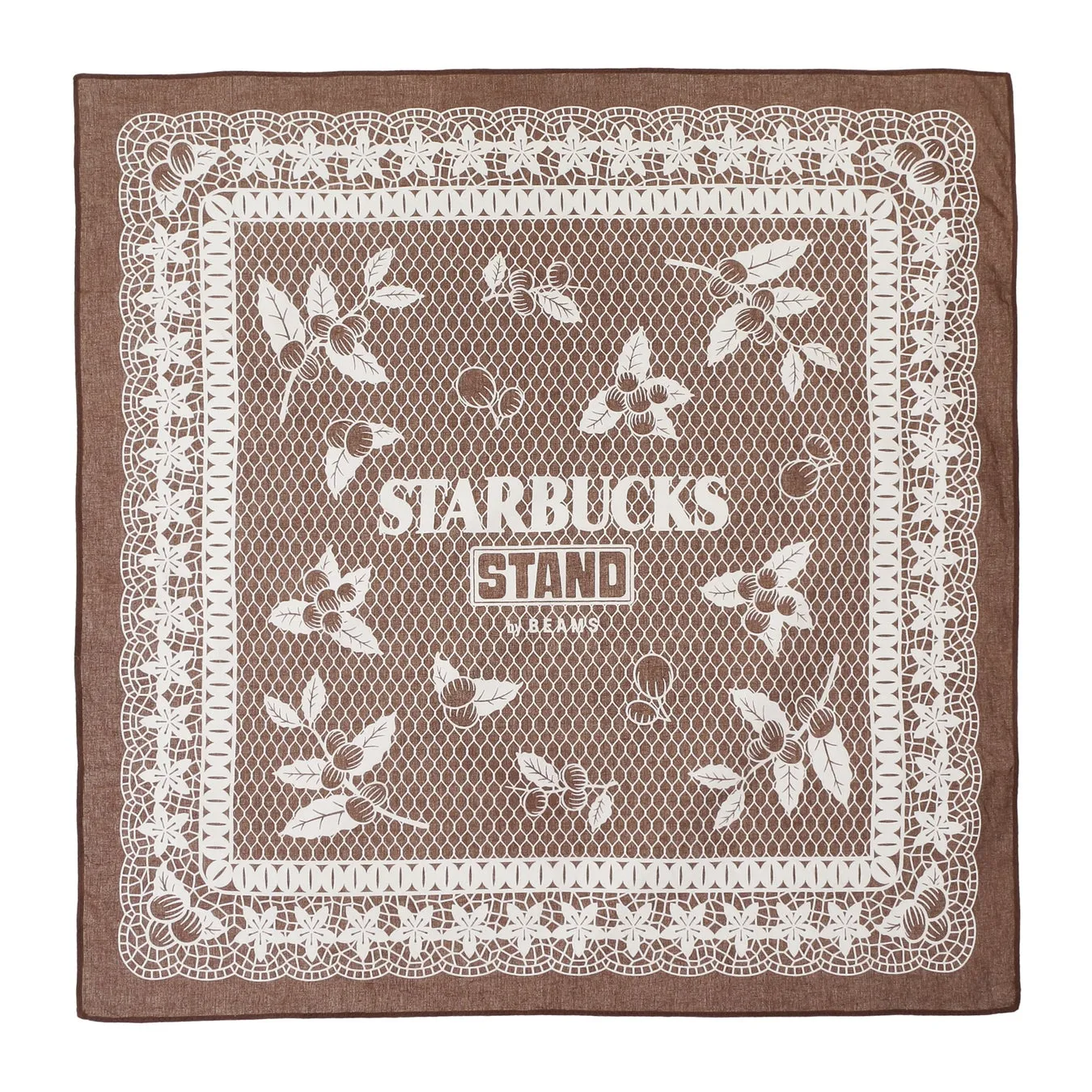 STARBUCKSとBEAMSのブラウンの大判ハンカチ