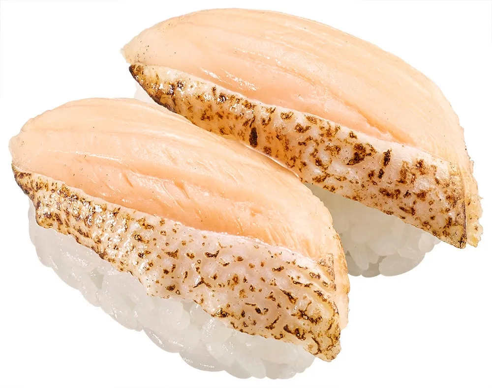 焼とろサーモンの握り寿司二貫