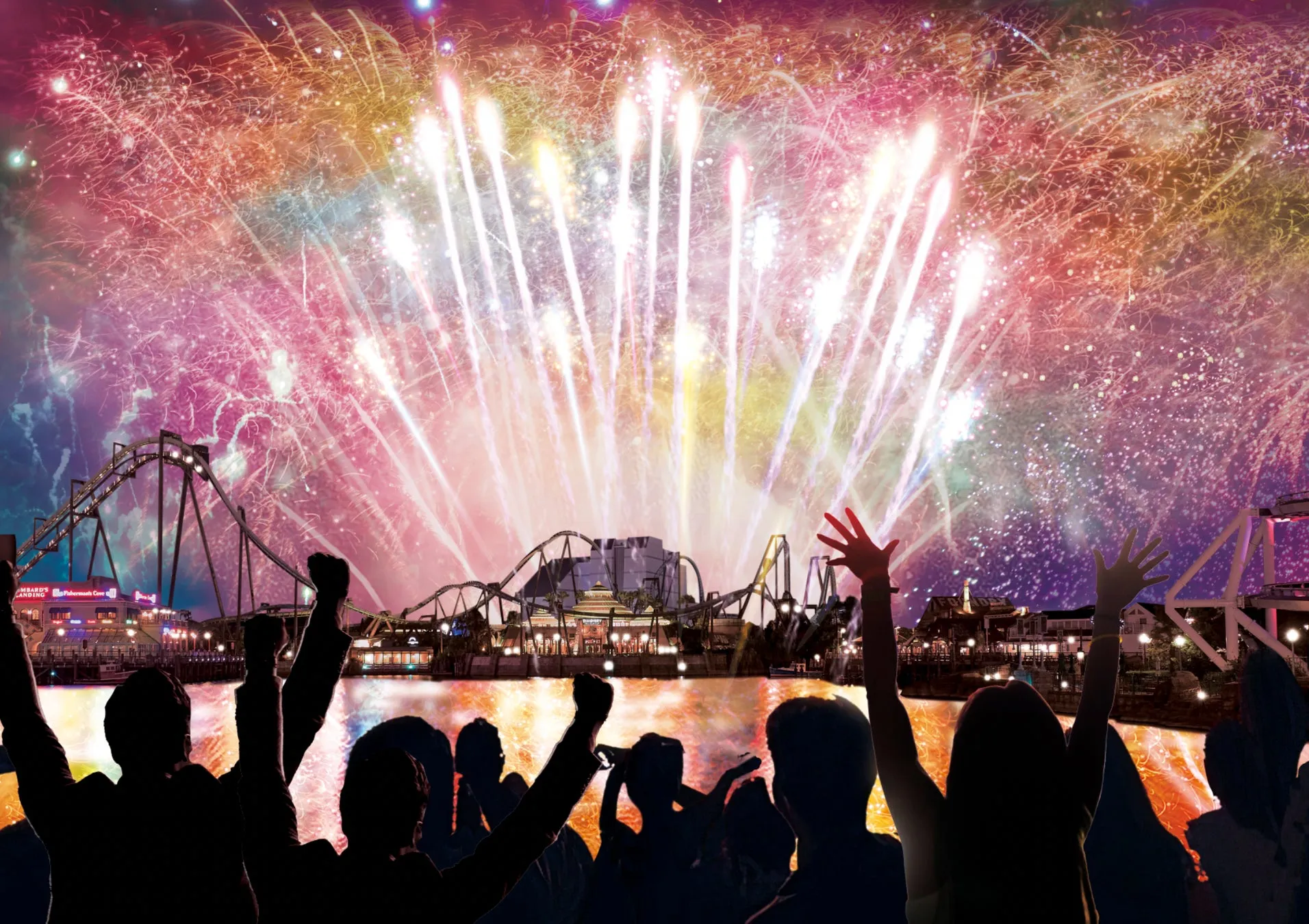 カラフルな花火が打ち上がる夜のイベント