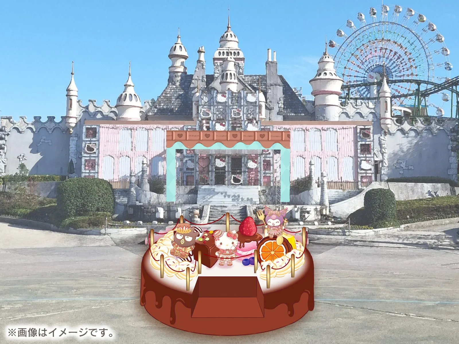 ハーモニーランドのイベント初日のシンボルとキャラクターたち