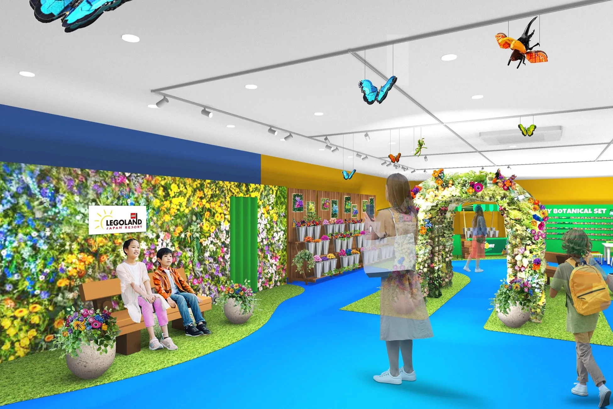 レゴランドの春のパーティー、花とアーチで飾られた室内