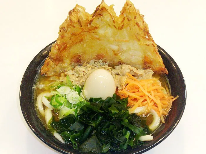 富士山型かき揚げがのった特製うどん