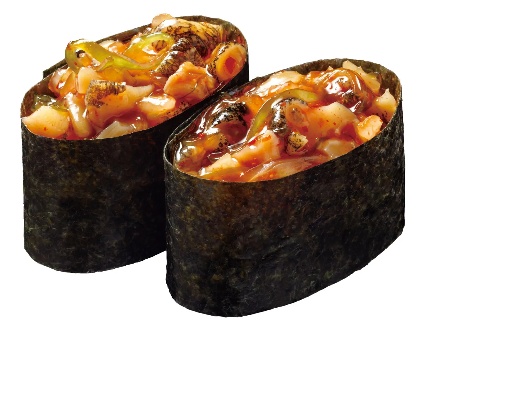 北海道産つぶ貝のキムチ和え軍艦 100円(税込110円)