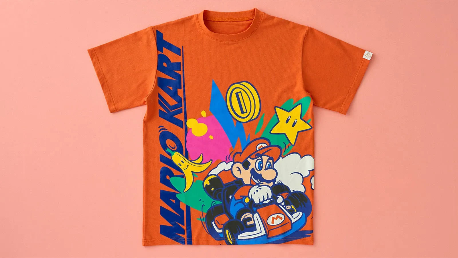 マリオカート柄のオレンジTシャツ