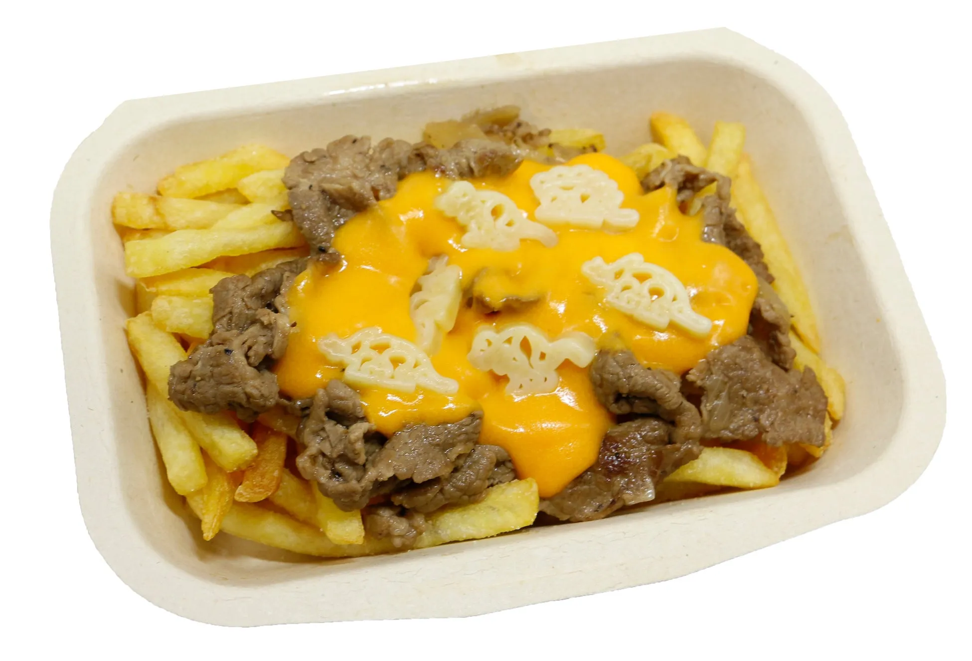 恐竜形マカロニとビーフのポテト料理