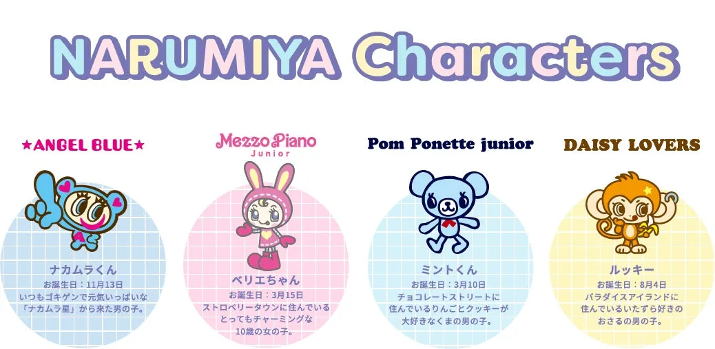 ナルミヤキャラクターズの人気ジュニアアパレルブランドキャラクター一覧