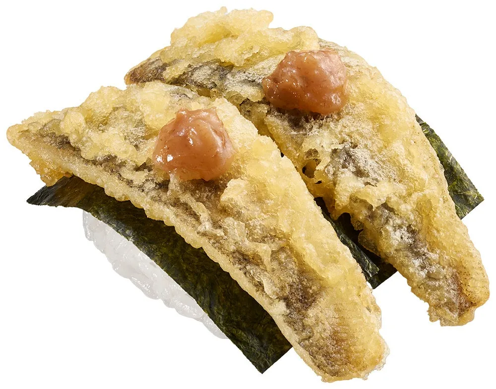 福島水揚げめひかりの天ぷら(梅肉)の写真