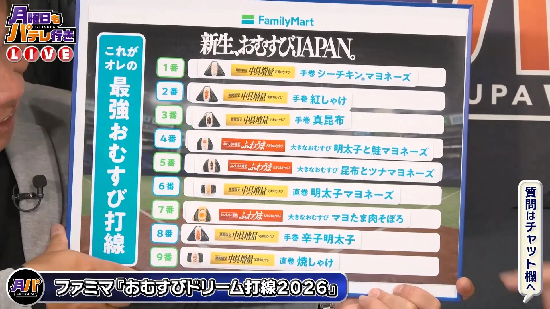パーソル パ・リーグTVライブ配信 番組画面「新生、おむすびJAPAN。」最強打線紹介