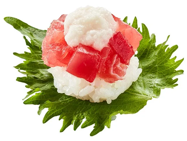 とろっとまぐろ大葉包み（とろろ） 一貫140円（税込）～