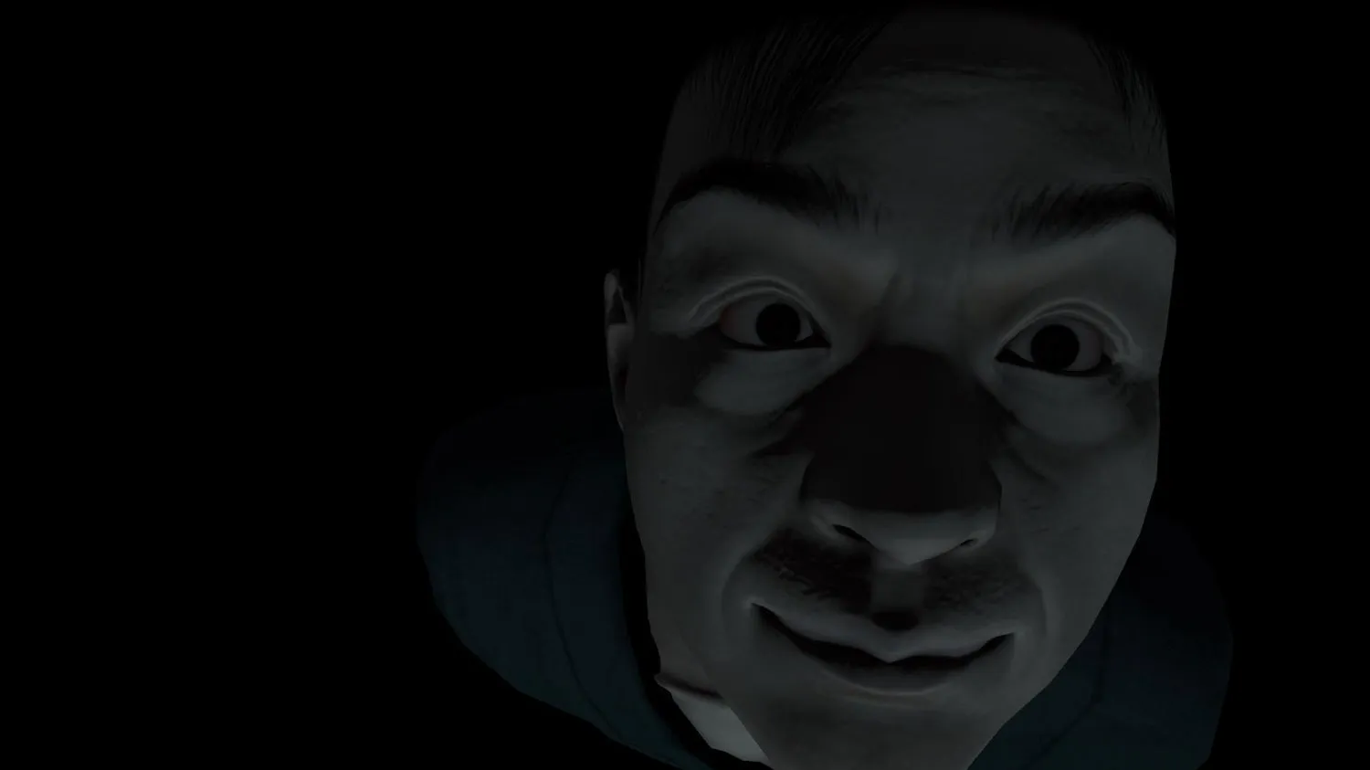 VRホラーアトラクションの暗闇の中の顔