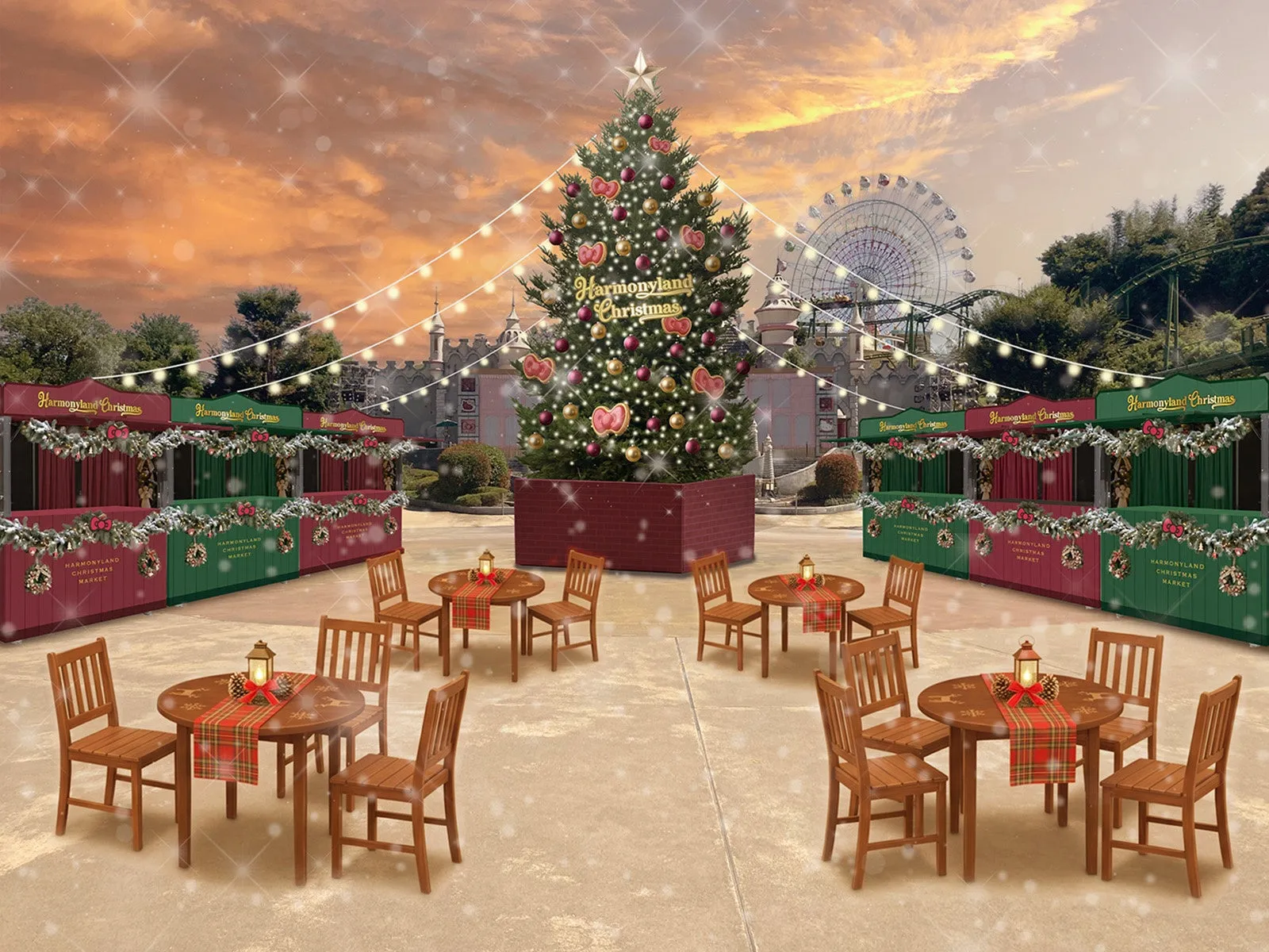 ハーモニーランドのクリスマスマーケットとクリスマスツリー