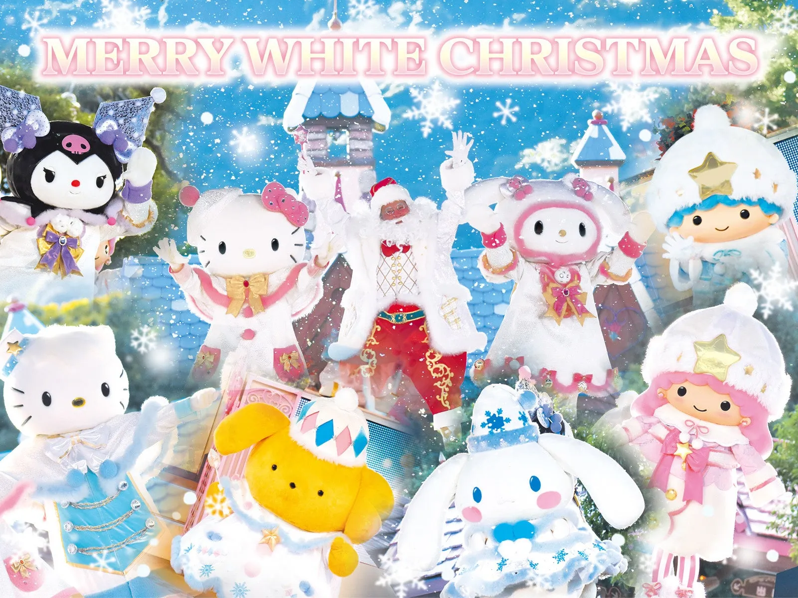 ハーモニーランドのキャラクターたちがクリスマスの衣装を着たプロモーション画像