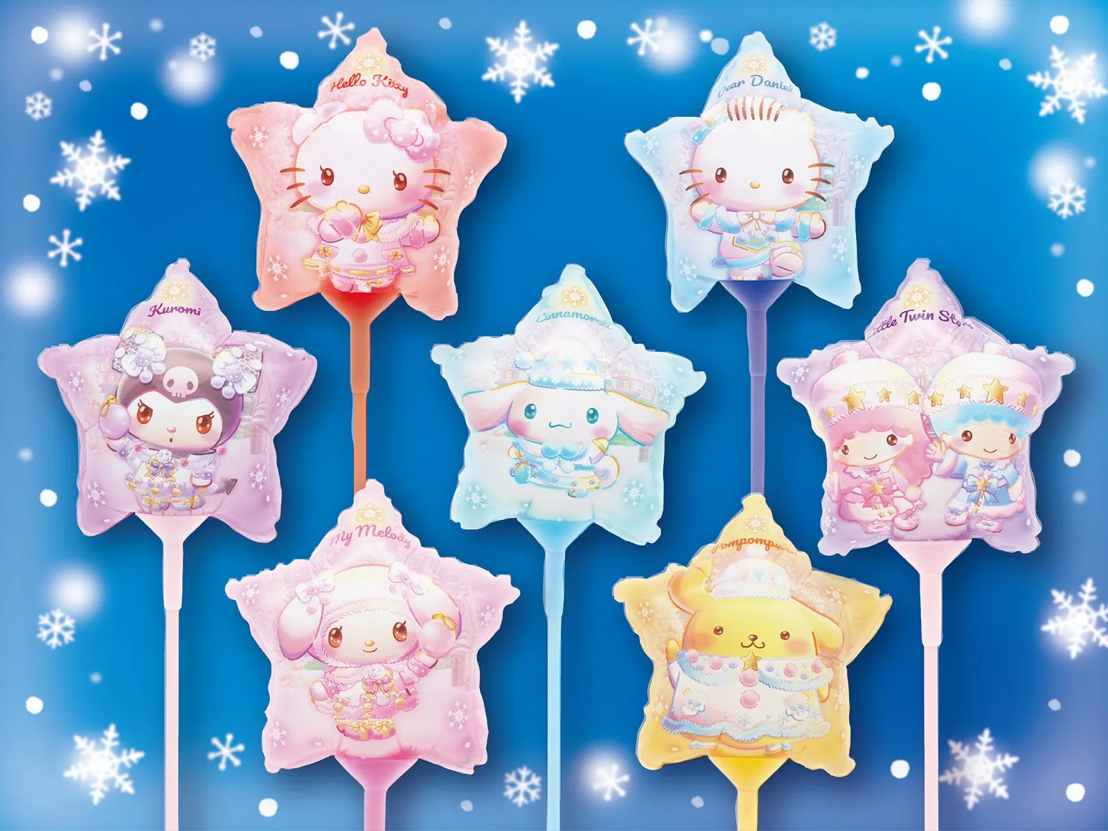 星形のバルーンに描かれたキャラクターたち