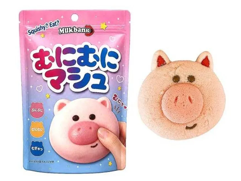 むにむにマシュのパッケージとブタ形マシュマロ