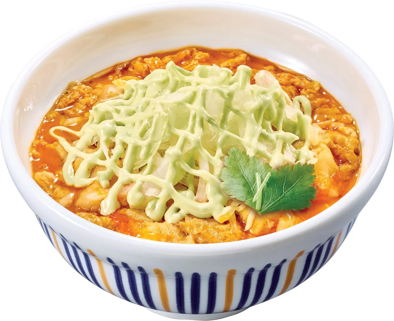 親子丼にシャキ旨わさマヨソースがかかった料理