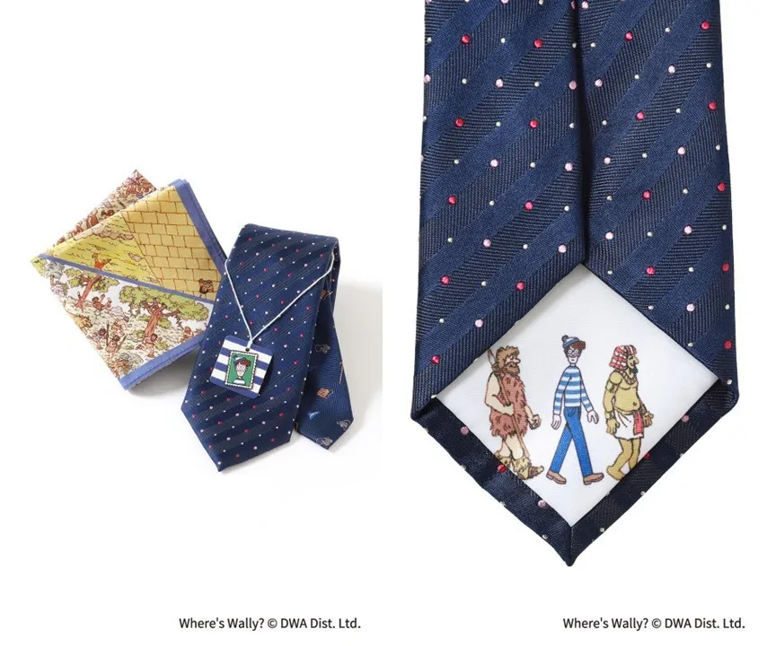 ウォーリーがネクタイとハンカチに潜む…クリスマスや忘年会のネタになる？　“遊べる”コラボネクタイ登場