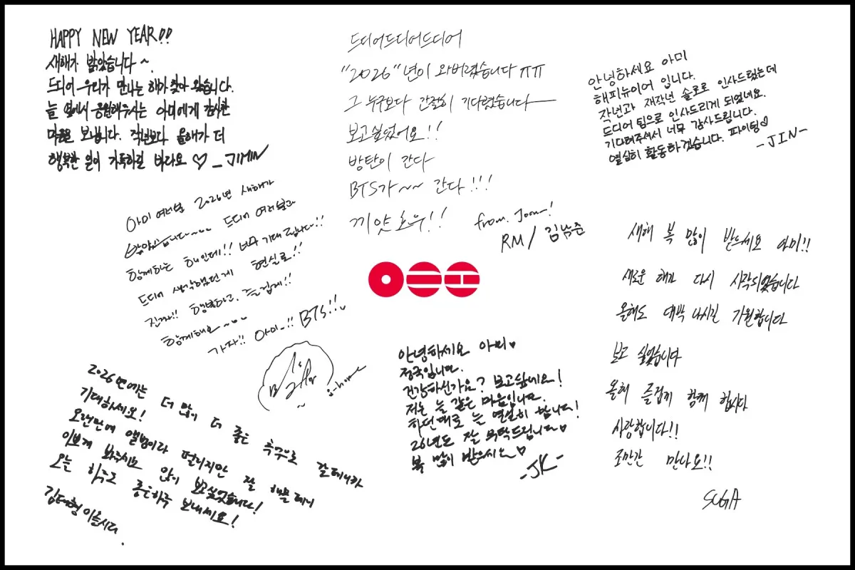 BTS、7人の“完全体”でカムバック決定　「2026.03.20」日付を新年に発表　ARMYに直筆手紙【メンバー全員コメント】