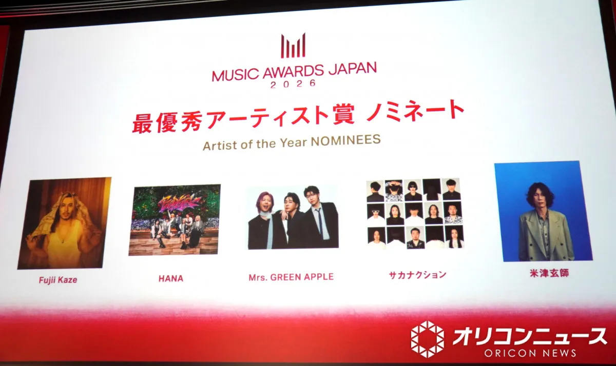 『MUSIC AWARDS JAPAN 2026』最優秀アーティスト賞に藤井 風、HANA、Mrs. GREEN APPLE、サカナクション、米津玄師がノミネート　HANAは主要3部門でノミネート