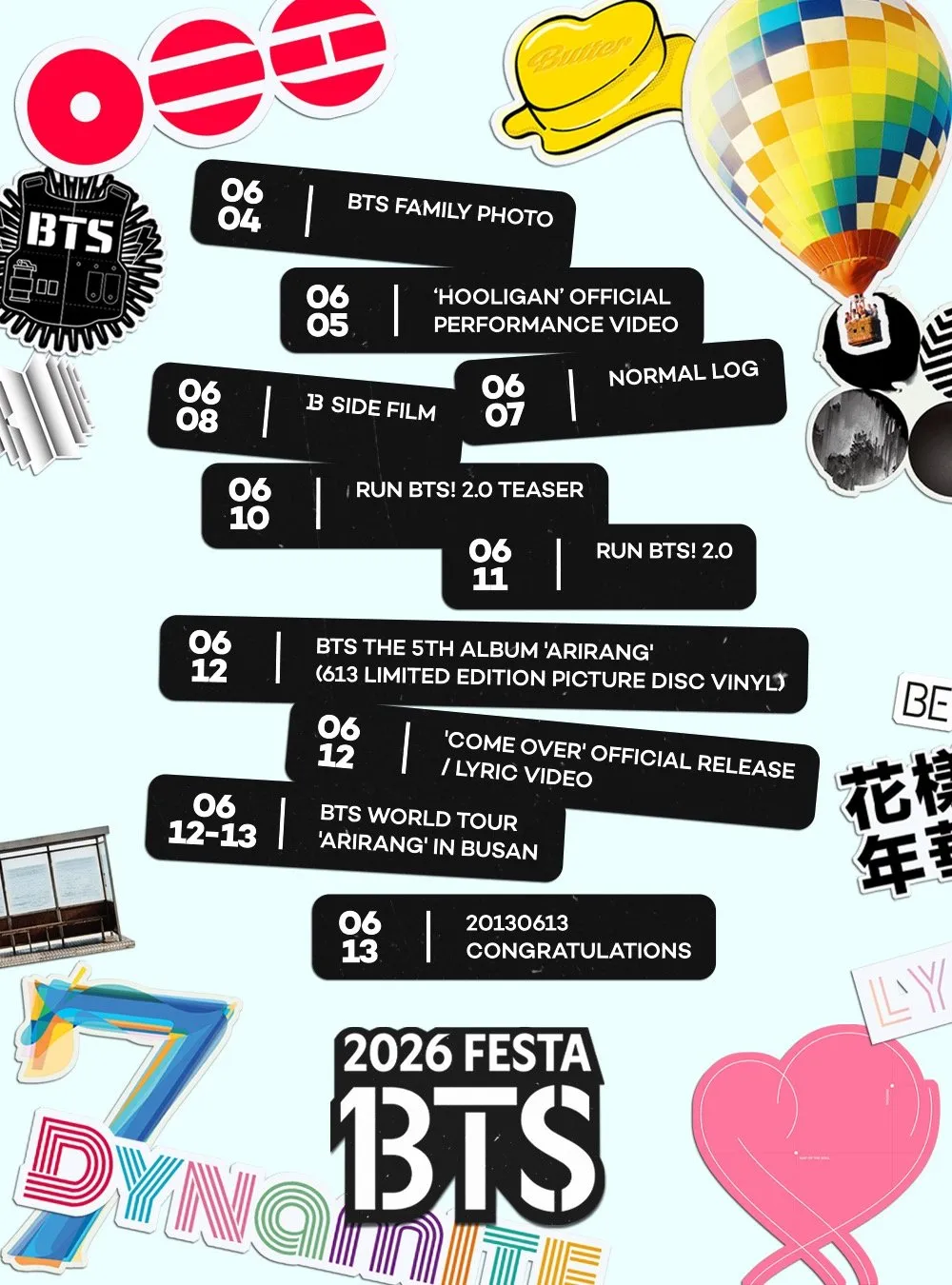 BTS『2026 BTS FESTA』タイムテーブル公開　完全体で迎えるデビュー13周年