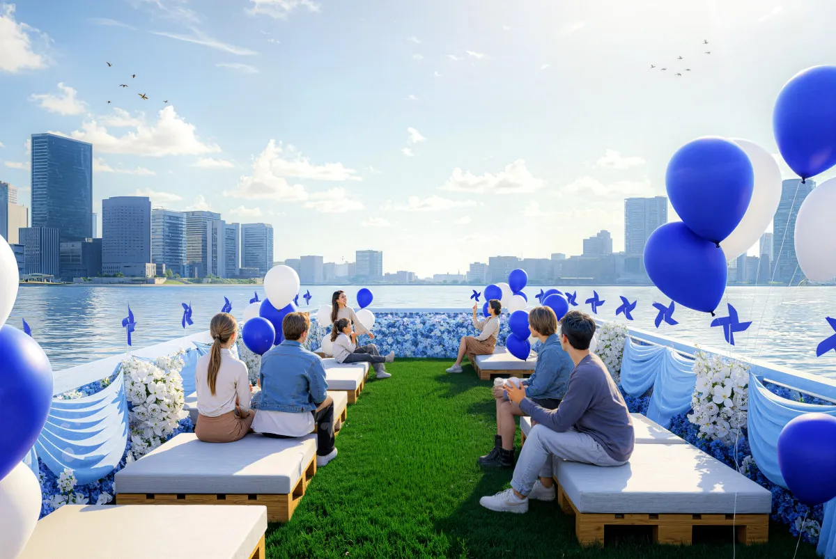 9月開業「ブルーフロント芝浦」がイベント開催、“1000個のかざぐるま”や展望台、船上ピクニックも