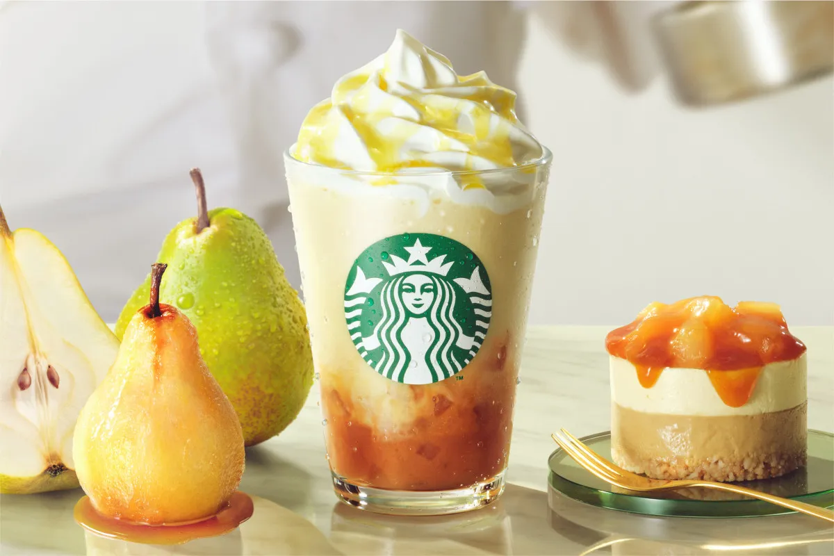 【きょうから】スタバ新作はラ・フランス果汁で贅沢な味わいフラペに 『洋なし 生キャラメル フラペチーノ』登場