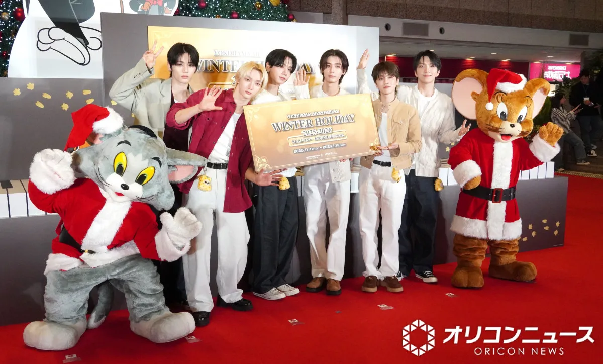 BOYNEXTDOOR、点灯式で“まさか”アカペラ歌唱　トムとジェリーが大喜び