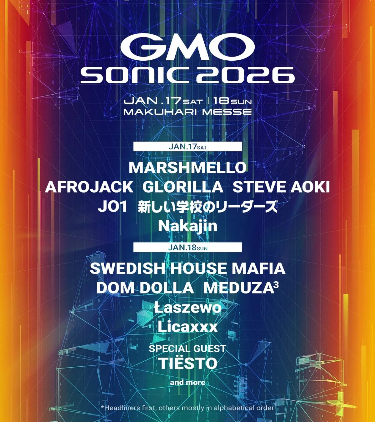 『GMO SONIC 2026』にJO1、Nakajinら出演決定　TIESTO、SWEDISH HOUSE MAFIAらビッグアーティストとともに