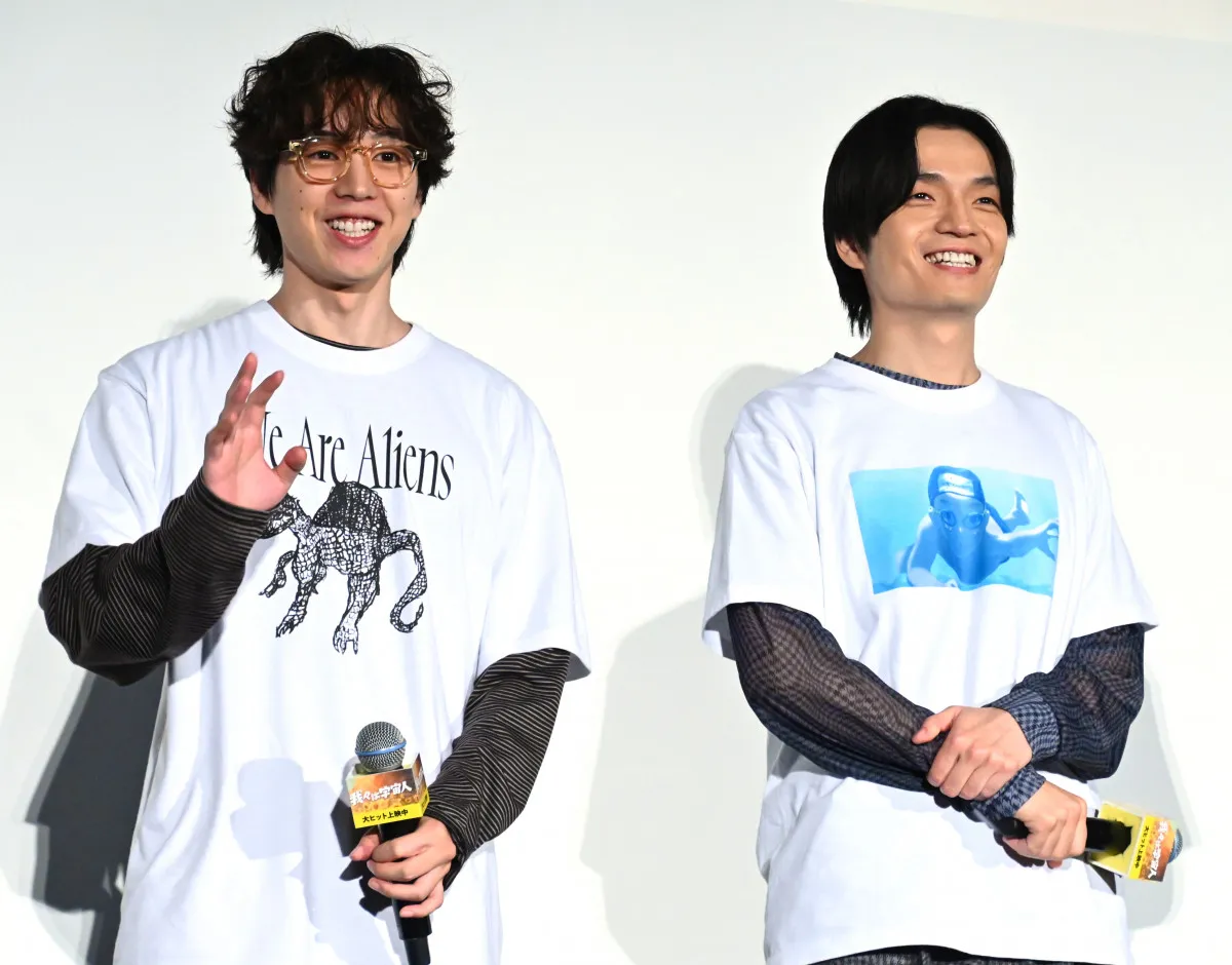 坂東龍汰＆岡山天音、声でW主演『我々は宇宙人』上映館拡大に大喜び　大ヒット舞台あいさつでサプライズ発表