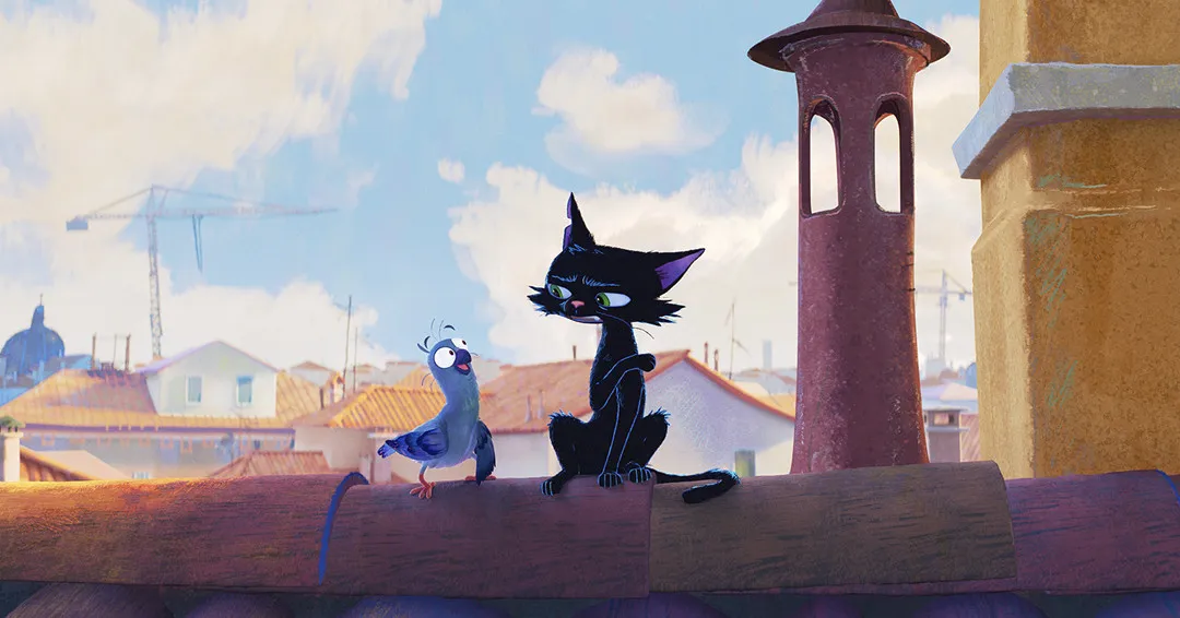 ピクサー初の猫主人公！『水の都のネロ』来年3・19公開　ベネチアに暮らす黒猫と謎の鳩の場面写真解禁