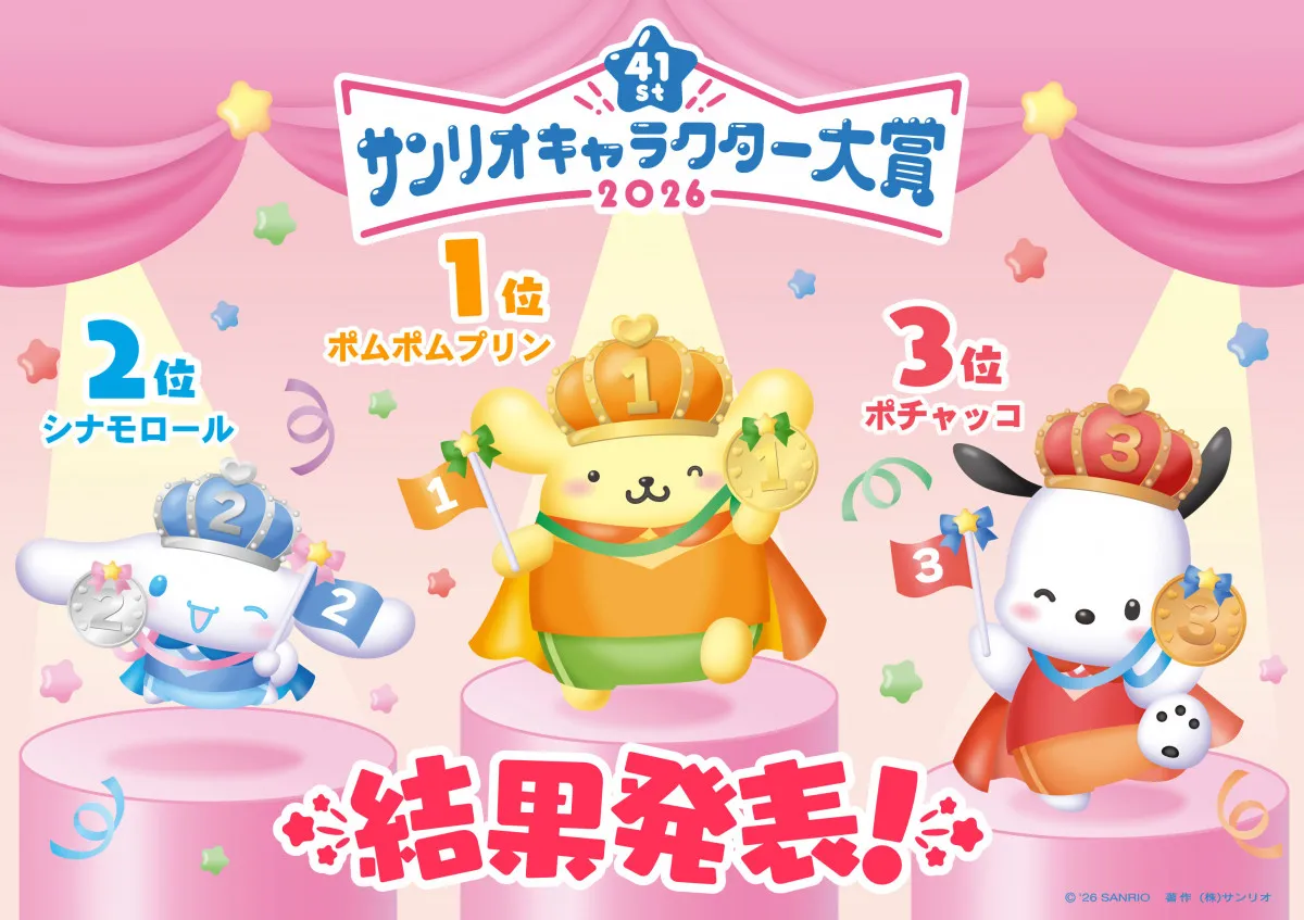 【結果発表】「2026年サンリオキャラクター大賞」最終順位　「ポムポムプリン」が5度目の1位　アニバーサリーイヤーに華を添える