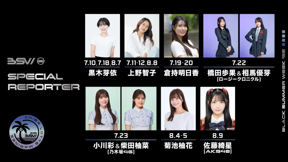 千葉ロッテ、夏の恒例イベント「BSW」SPリポーター決定　乃木坂46小川彩＆柴田柚菜、AKB48佐藤綺星ら9人