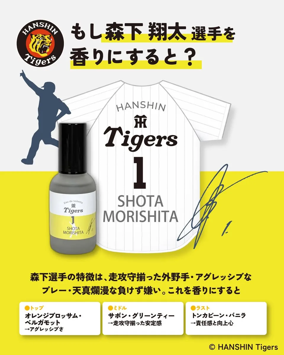 阪神タイガースの選手・監督・マスコットの個性を“香り”で表現　球団承認アイテムが誕生【13選手＆藤川監督＆トラッキーの香り一覧】