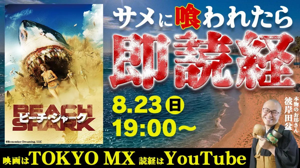 TOKYO MX、『ビーチ・シャーク』でサメに喰われたら本物のお坊さんが「即読経・即供養」　テレビ＆YouTube同時視聴パーティー