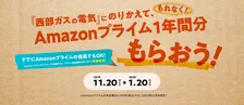 「Amazonプライム」1年分がもらえる！西部ガス、お得な電気のりかえキャンペーン開始