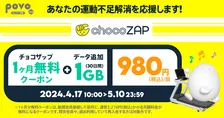 povo2.0、980円で「chocoZAP」新規1カ月無料＋1GB（30日）の期間限定トッピング提供