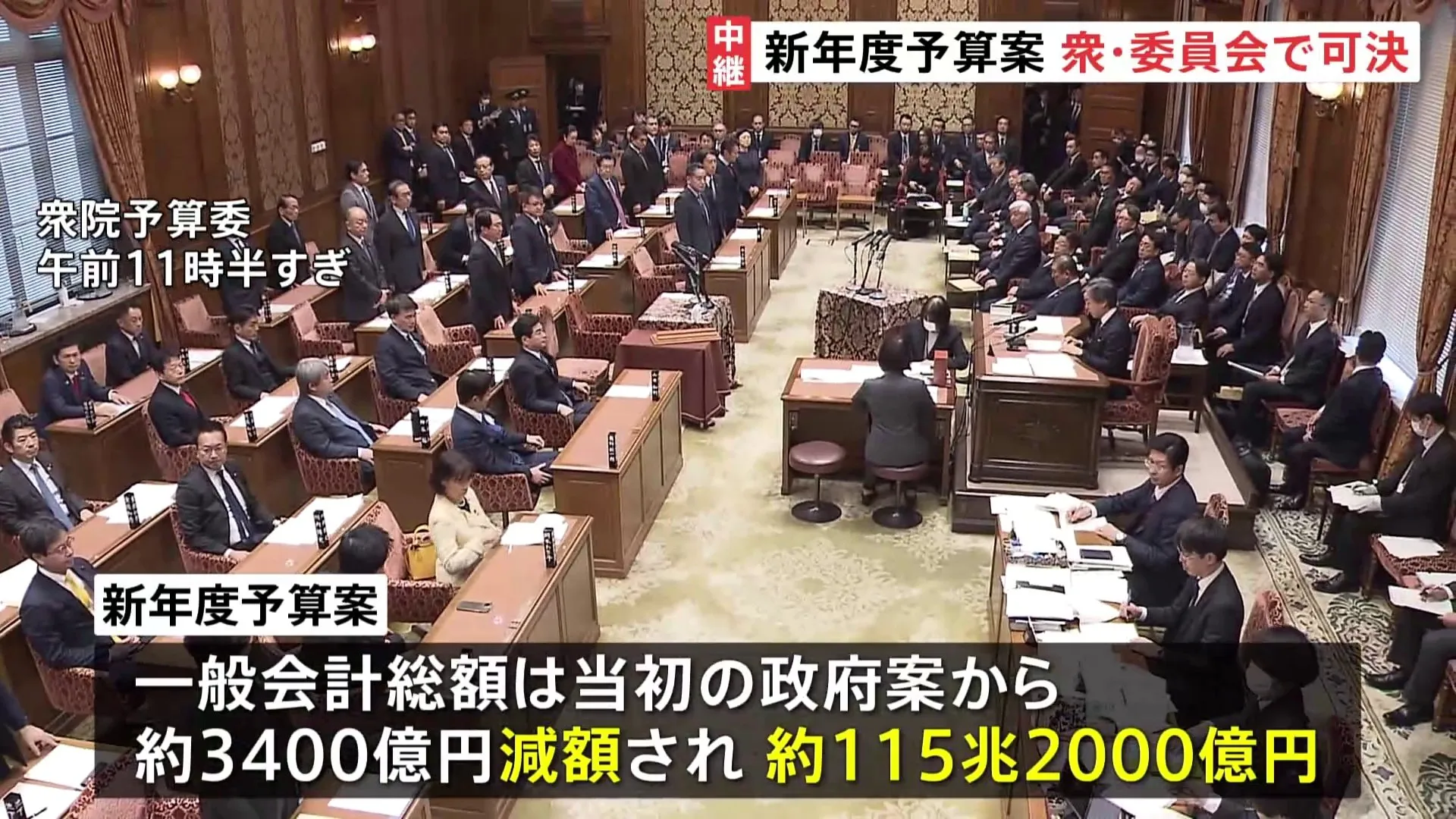 新年度予算案と、自民・公明の与党の修正案衆議院予算委員会で可決