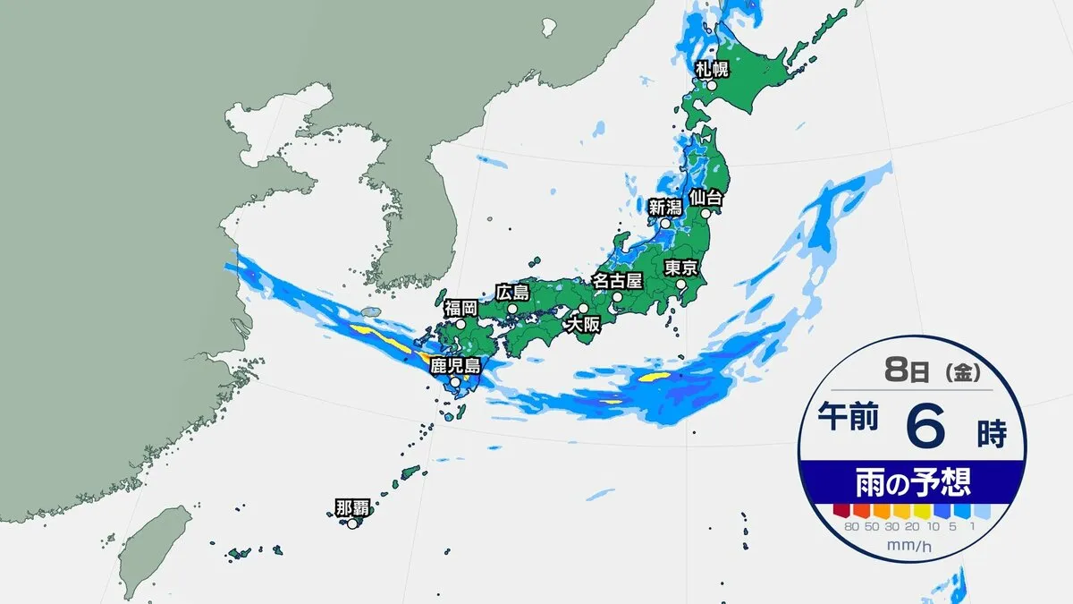 九州に雨雲が流れ込み、雷を伴って非常に激しい雨に　東日本・北日本は大気の状態が不安定　急な雷雨に注意【雨の予想シミュレーション】