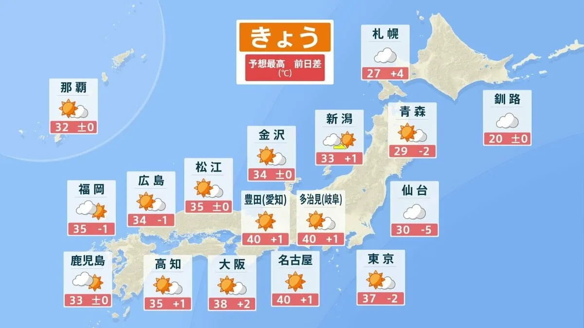 イレギュラーすぎる危険な残暑続く　8月最終日も東海で40℃予想　南からは次第に台風のたまご接近か