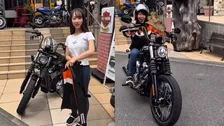 【 丸りおな 】バイク女子〝ハーレーパレードに向けて練習〟Street Bobで笑顔で発進〝初日から盛大にやらかし〟