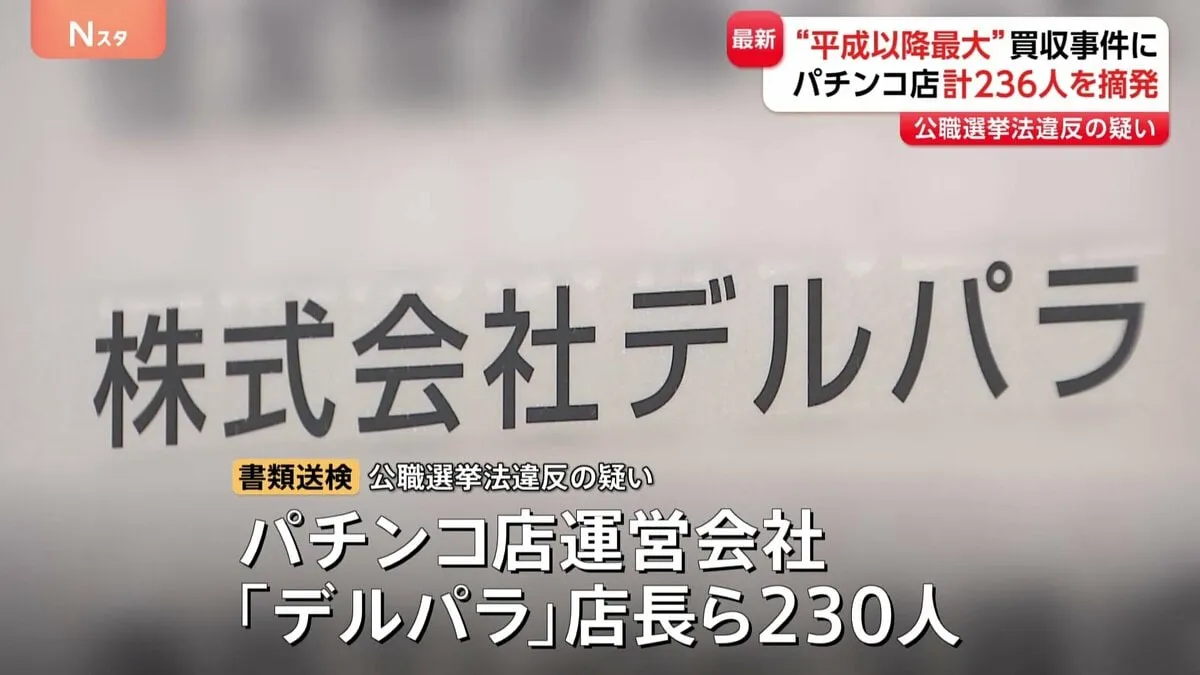 参院選「投票見返りに現金」で230人書類送検　国政で「平成以降最大の買収事件」に　パチンコ店の店長らを公職選挙法違反の疑いで