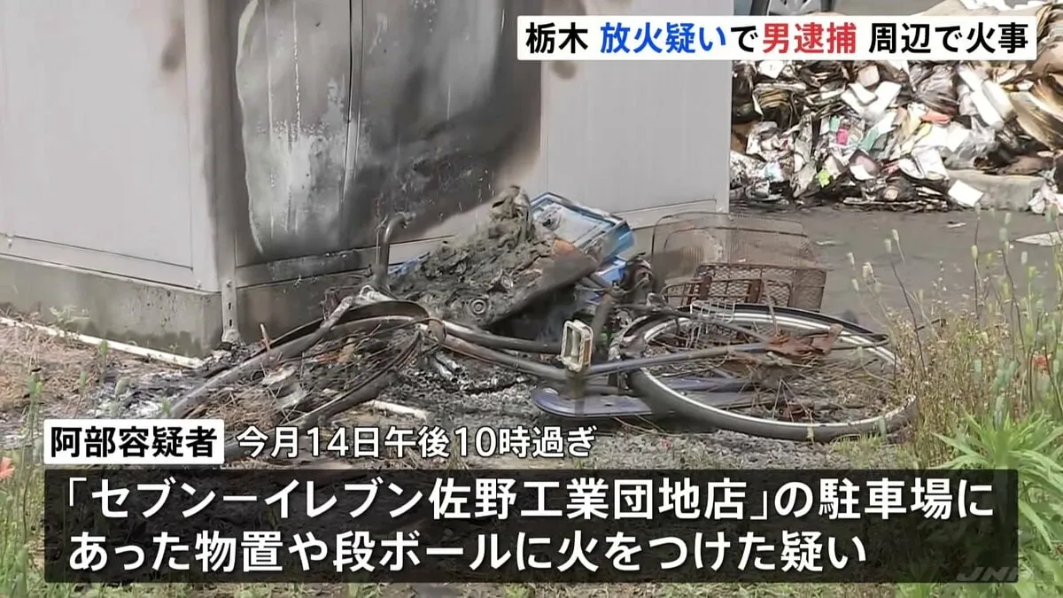 栃木・佐野市　コンビニの物置などに放火疑いで無職の男（57）逮捕　周辺の神社全焼火災などとの関連も捜査