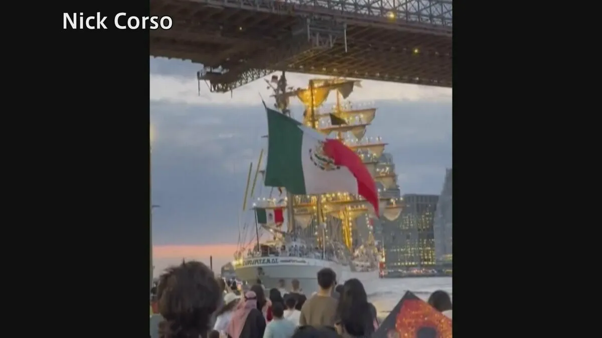 メキシコ海軍の船がNYブルックリン橋に衝突 2人死亡19人けが