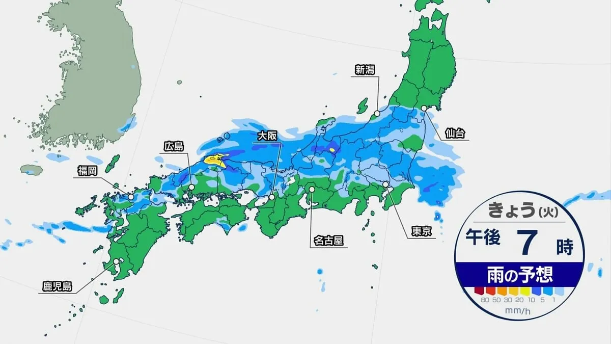 【きょうの天気】西日本から東日本に雨雲…近畿・東海・関東甲信では夕方～夜に傘の出番 本降りの雨になる所も
