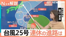 【台風25号】久々の秋晴れも束の間…台風25号東寄りコースへ シルバーウィーク大荒れの恐れ 関東接近のピークは21日朝か【Nスタ解説】