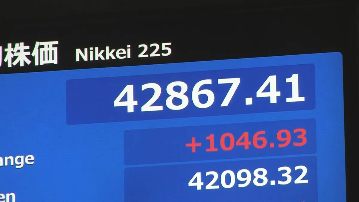 【速報】日経平均 一時1000円以上値上がりで史上最高値を更新 約1年1か月ぶり