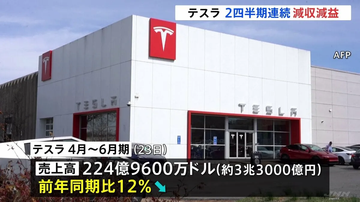 米テスラ売上高「過去10年以上で最悪の落ち込み」　4月～6月期決算　2四半期連続で減収減益　マスク氏への反発影響