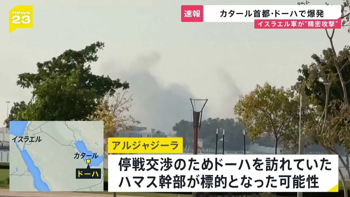 【速報】カタール首都で爆発「ハマス幹部を標的とした攻撃」イスラエル軍が声明→幹部は生存 停戦交渉のため訪れていたか
