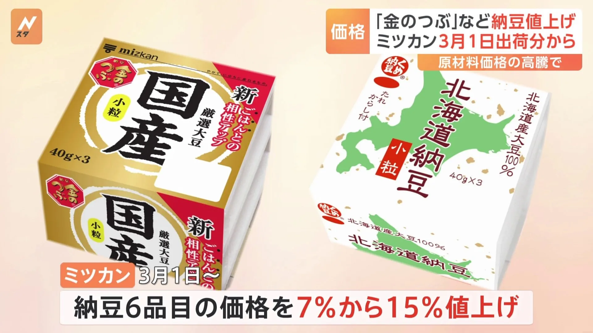 ミツカン 今年3月から一部商品を最大15％値上げへ　納豆「金のつぶ」は235円→252円（税込み）に