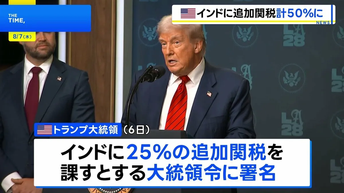 インドに追加関税25％、合計で50％に　トランプ氏が大統領令に署名