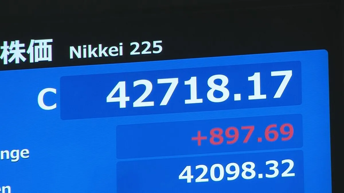 【速報】日経平均株価 4万2718円で取引終了　一時1100円以上値上がりし史上最高値更新